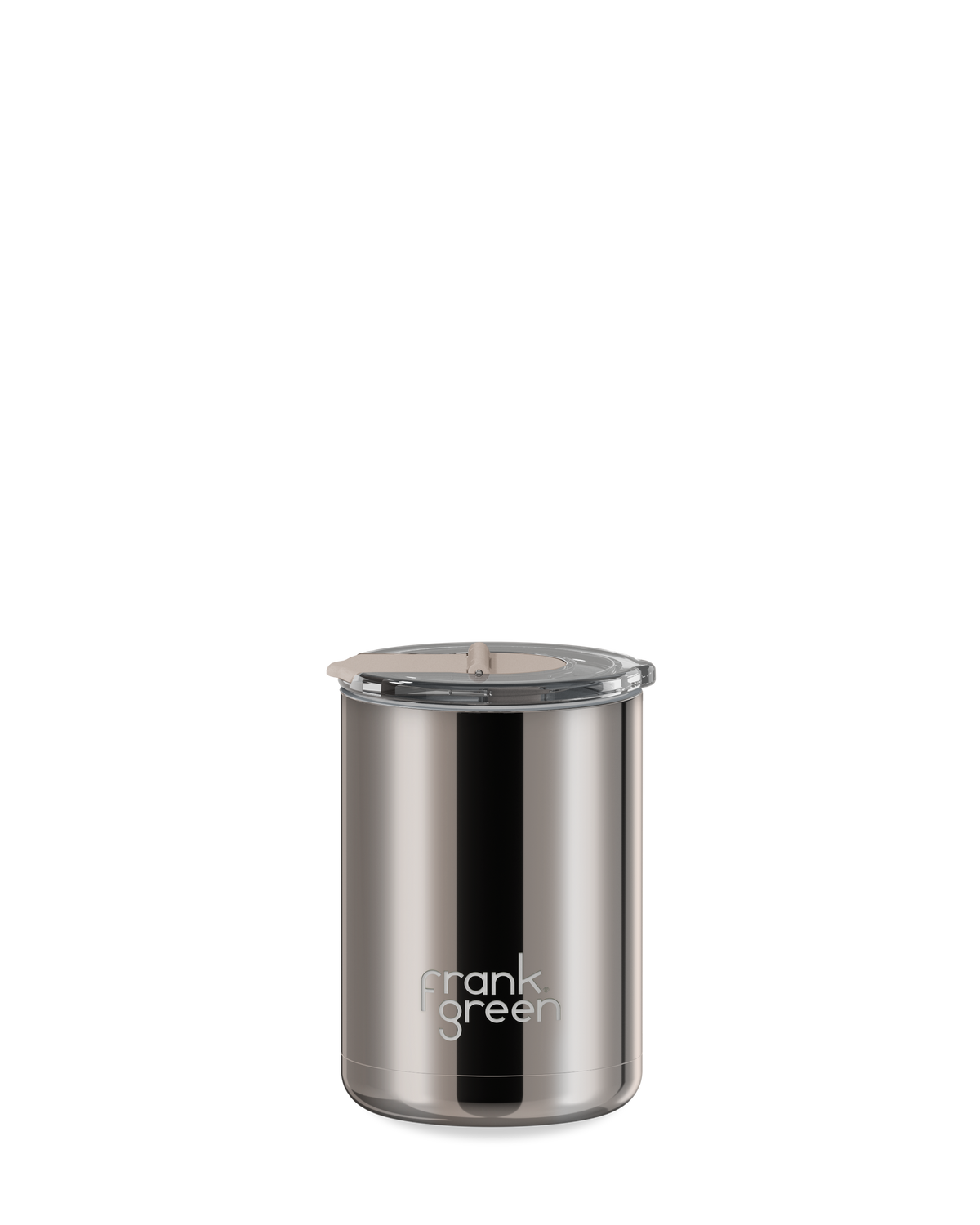 Chrome Ceramic Coffee Cup with Hinged Screw Lid - 12oz / 355ml